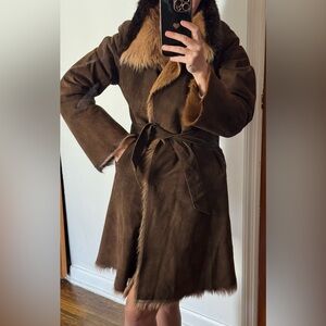 SOLD!!!Gerard Darel brown suede Toscana shearling goat skin coat